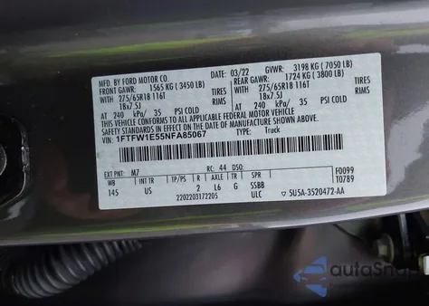 2022 Ford F-150 Xlt from USA, damaged, VIN 1FTFW1E55NFA85067